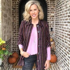 Cabi Women’s Plaid Button Down Coat‎ NWOT + LS Pink Shirt Size S